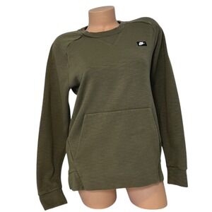 Nike Women's Size SMALL Sportswear Crew‎ Neck Sweatshirt Olive Green Pocket Logo